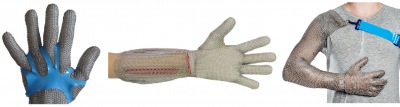 GUANTES CON O SIN PUÑO, GUANTES CON GUARDABRAZO 100% EN MALLA DE ACERO INOXIDABLE